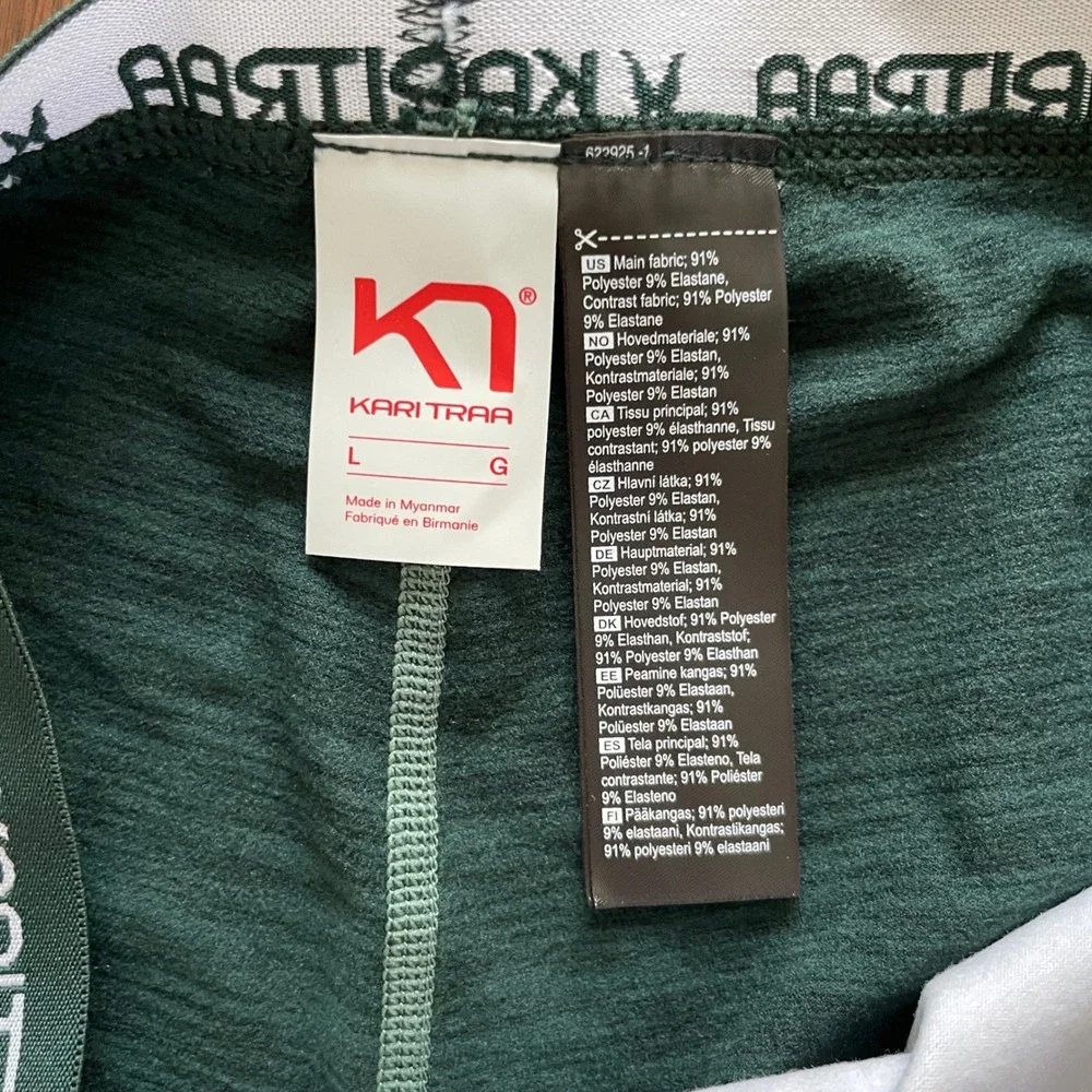 Kari Traa Lune Baselayer Womens L Green Fair Isle Geometric Thermal Leggings